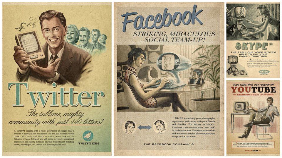 ~ Antiquated style advertisements for new media products. 